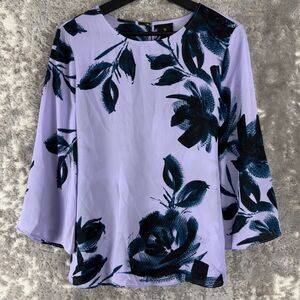 Worthington Sz S Rae Purple Floral Lightweight Blouse 3/4 Sleeve Chiffon NWT
